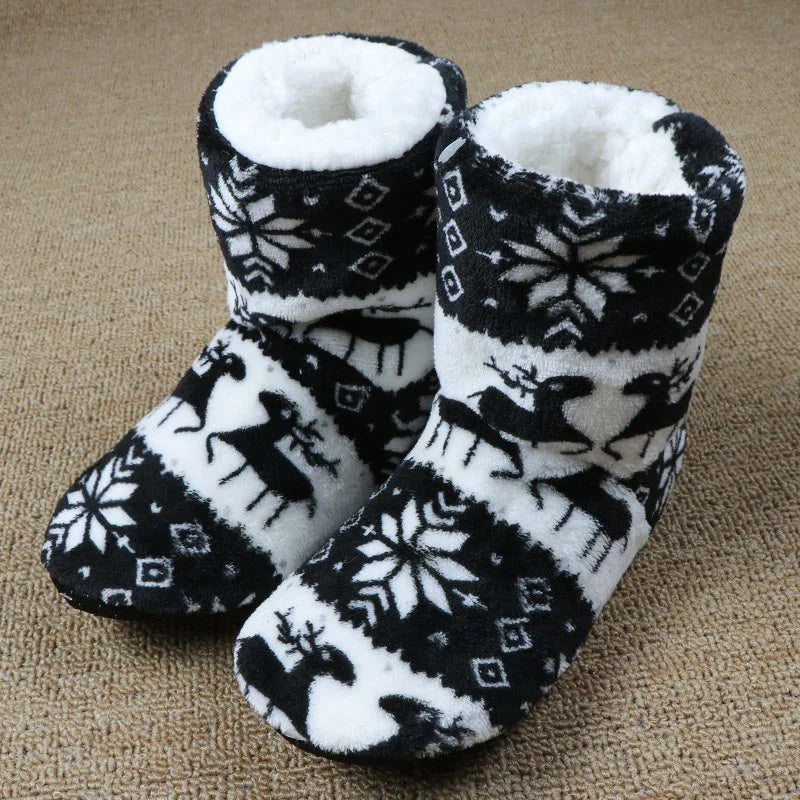 Winter Socks Shoes Woman Christmas Elk Slippers Warm Plush