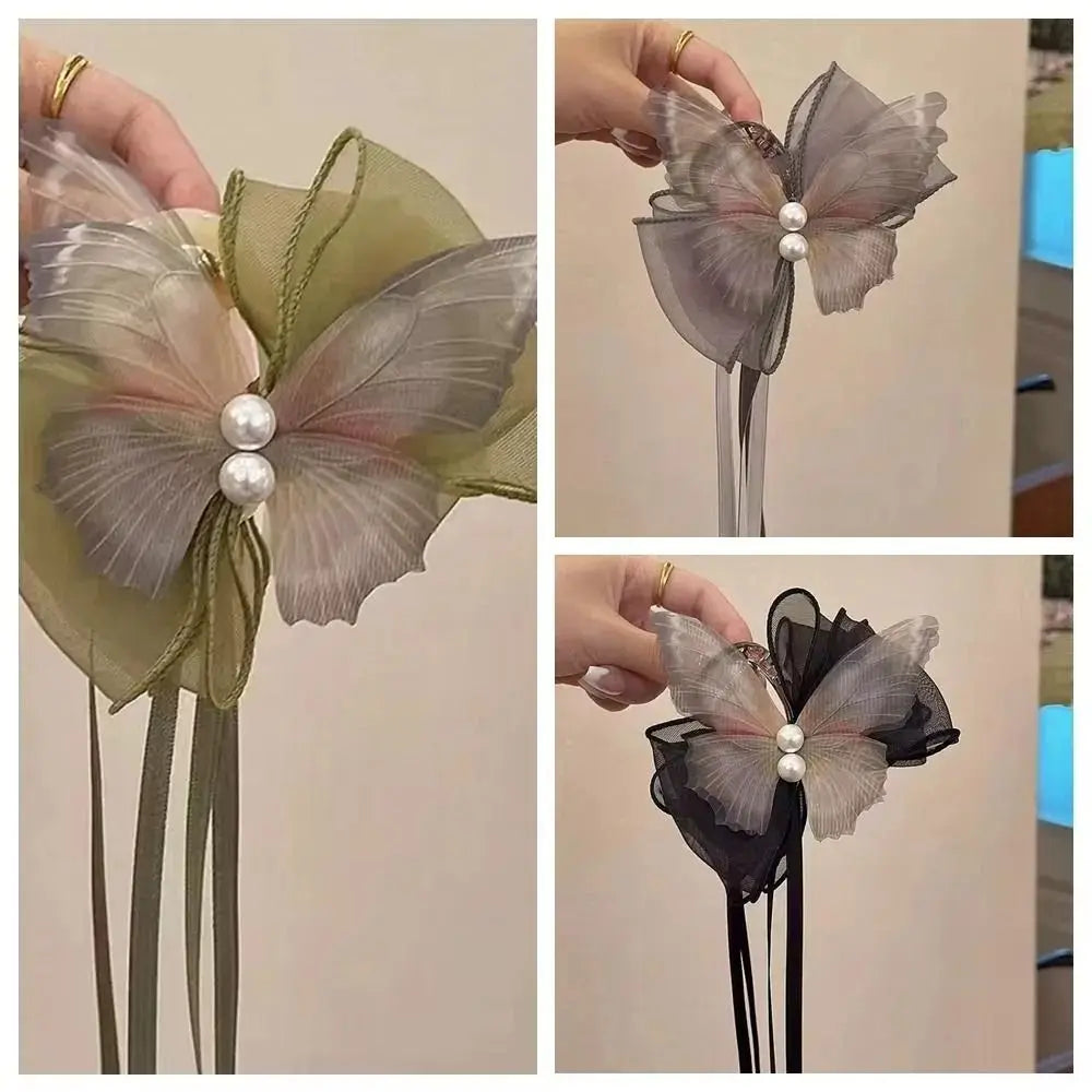 Fashion Mesh Butterfly Hair Claw Ribbon Bowknot Shark Clip Women