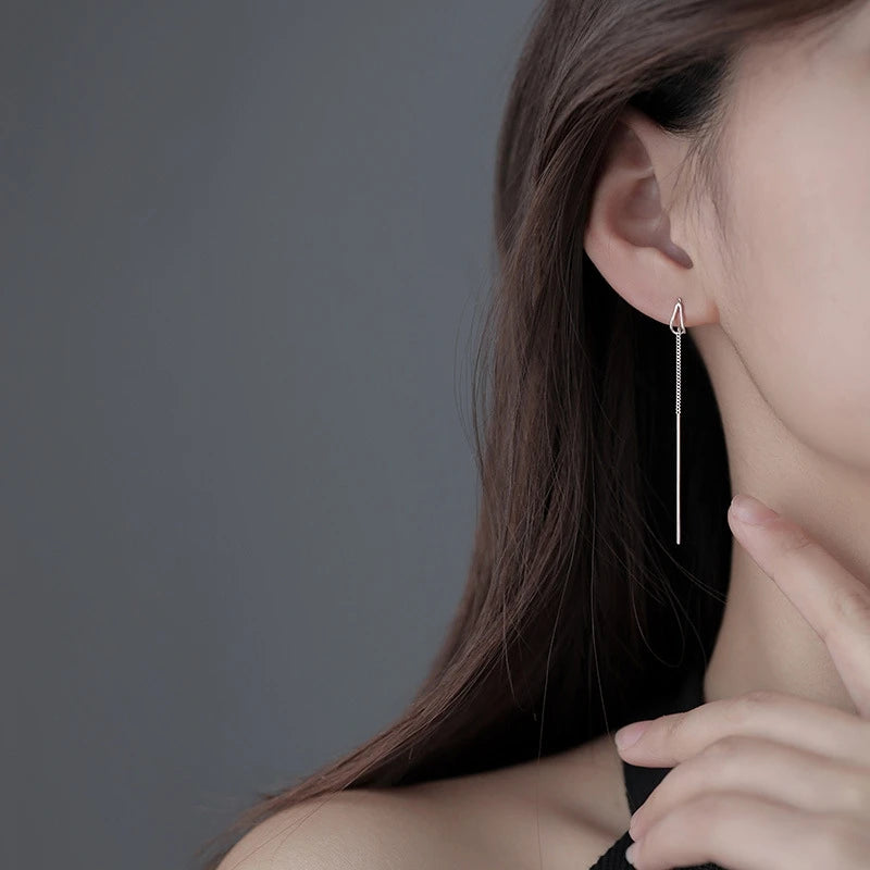 Charming 925 Sterling Silver Long Chain Threader Earrings for Women Fashion Jewelry