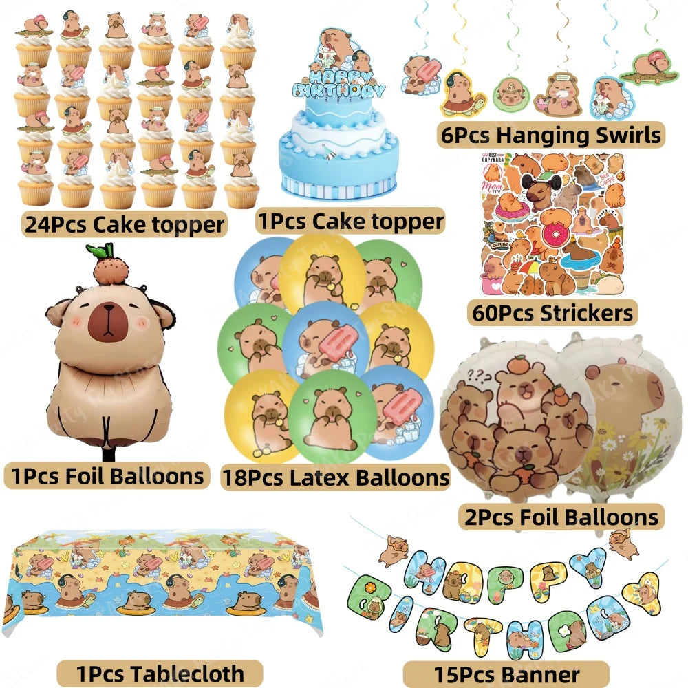 Capybara Birthday Decorations Balloons Cute Tableware Set