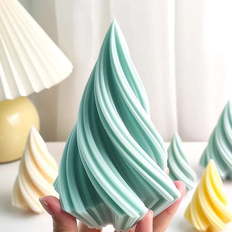Large Silicone Christmas Tree Candle Mold 3D Wavy Striped Design for Crafting Soaps and Resins Home Decor Essentials
