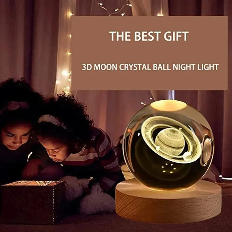 Crystal Ball LED Night Light 3D Saturn Solar System Lamp