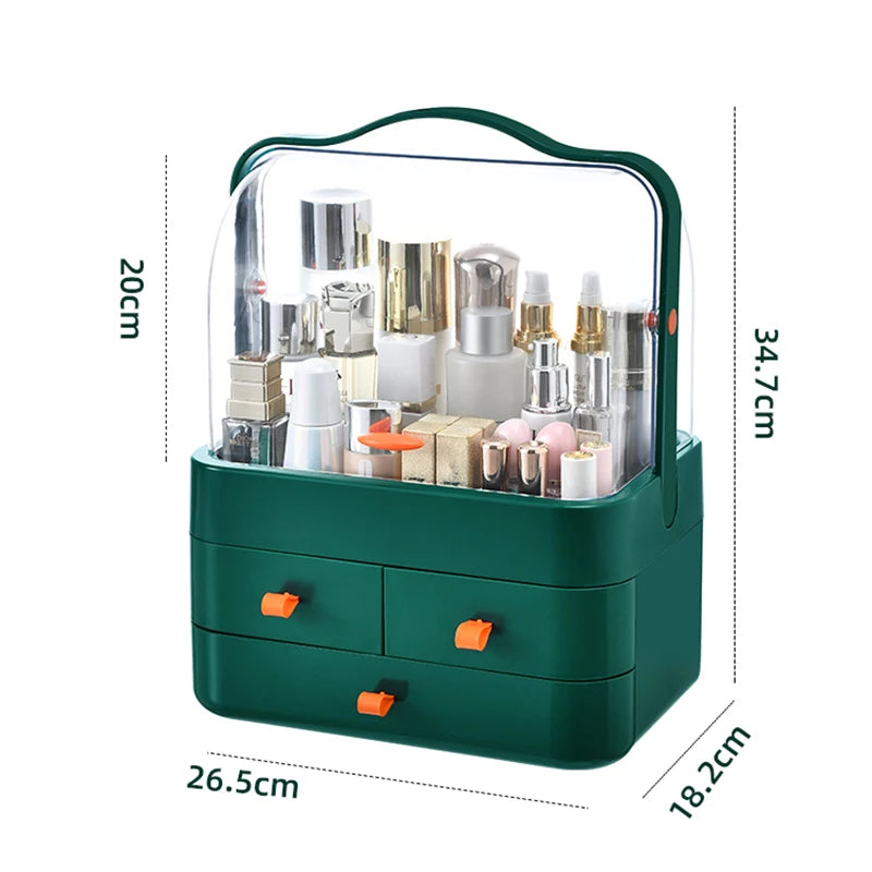 Dust Proof Desktop Makeup Organizer with Drawer for Skincare and Cosmetics Storage