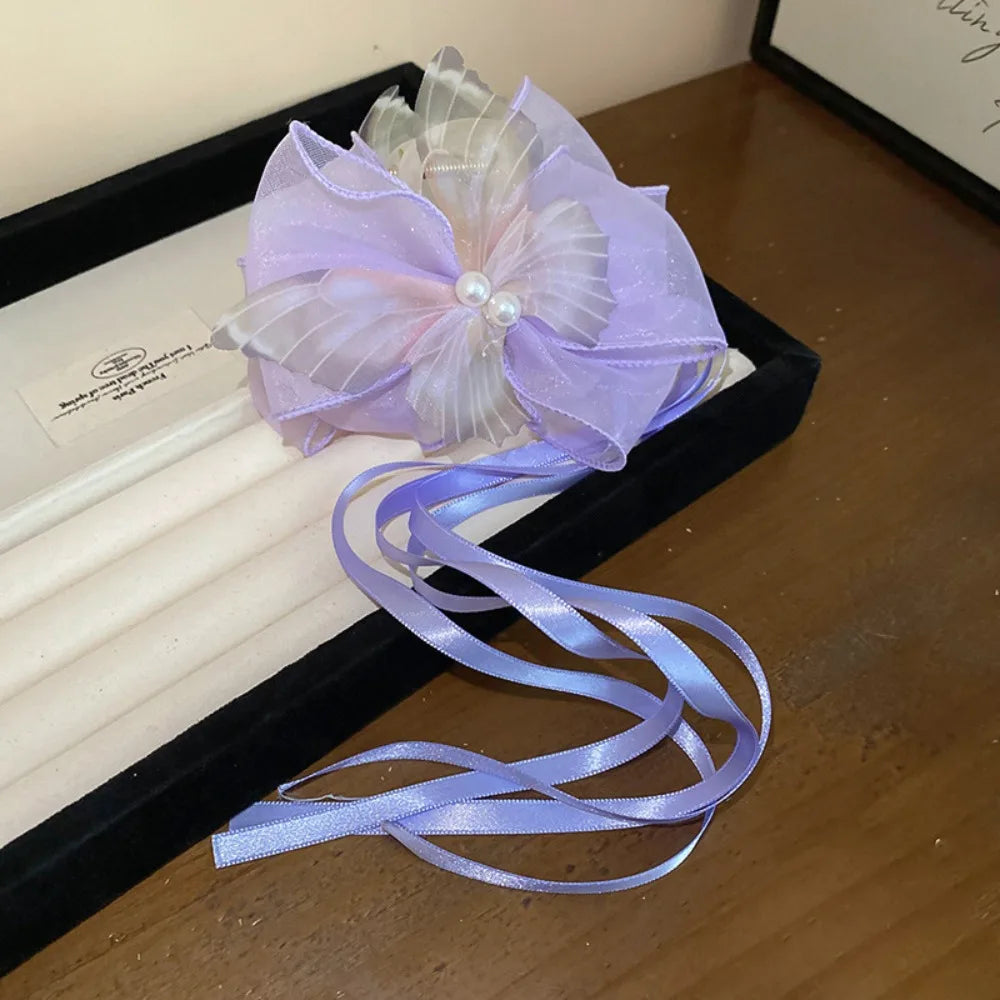 Fashion Mesh Butterfly Hair Claw Ribbon Bowknot Shark Clip Women