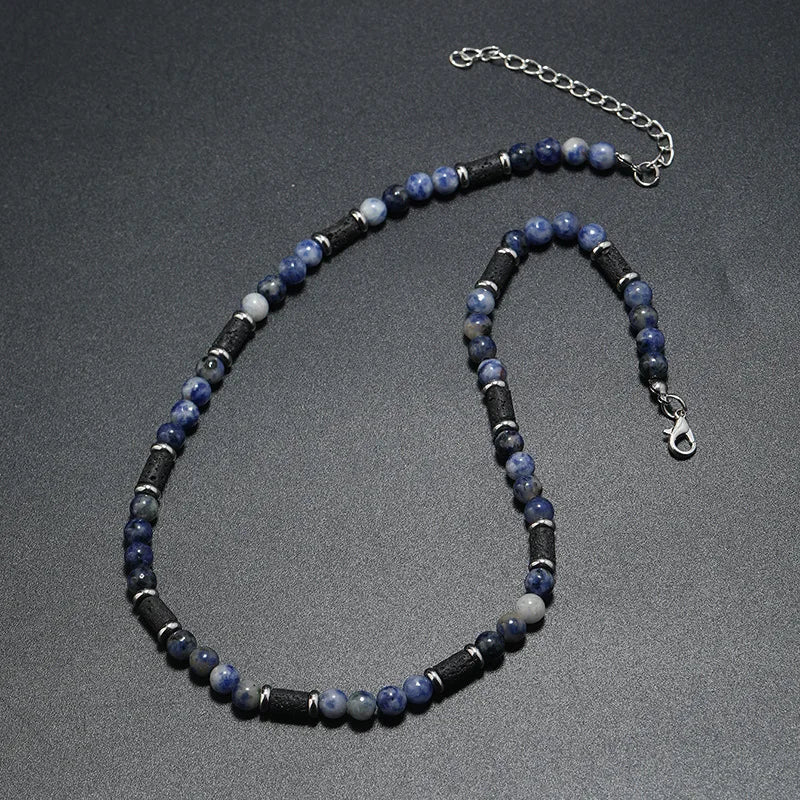 New Bohemian Men's Beaded Necklace Tiger Stone Natural Stone