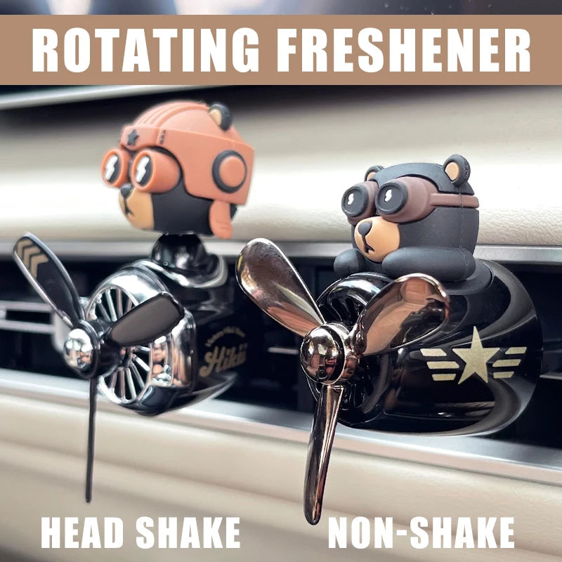 Rotating Airplane Pilot Bear Car Air Freshener Clips Aroma