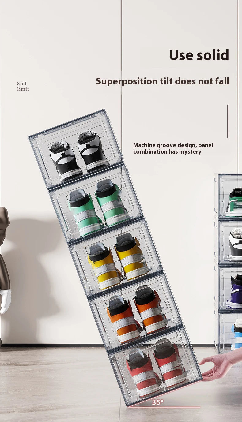 1/10pcs Clear Plastic Shoe Display Case and Hat Organizers with Magnetic Door Waterproof Storage Solution