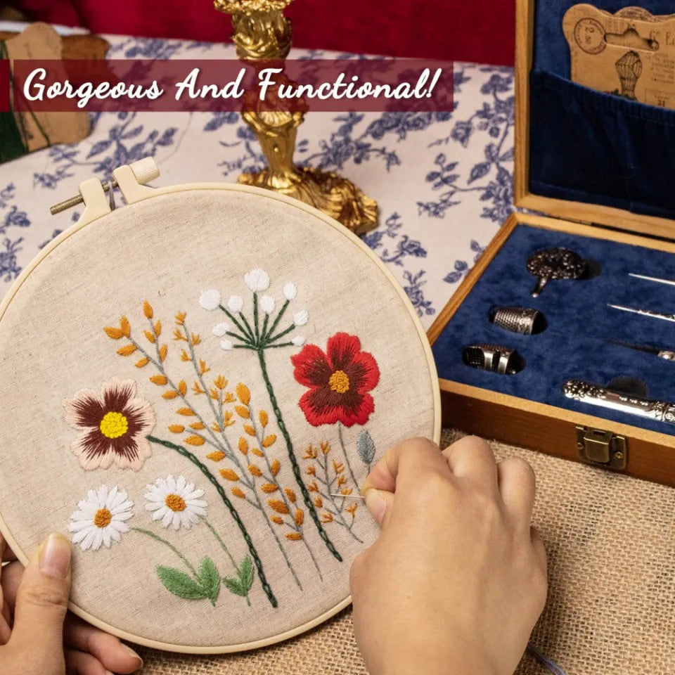 Vintage Sewing Kit Complete European Style Antique Embroidery Scissors Set with Needles and Craft Supplies for DIY Projects