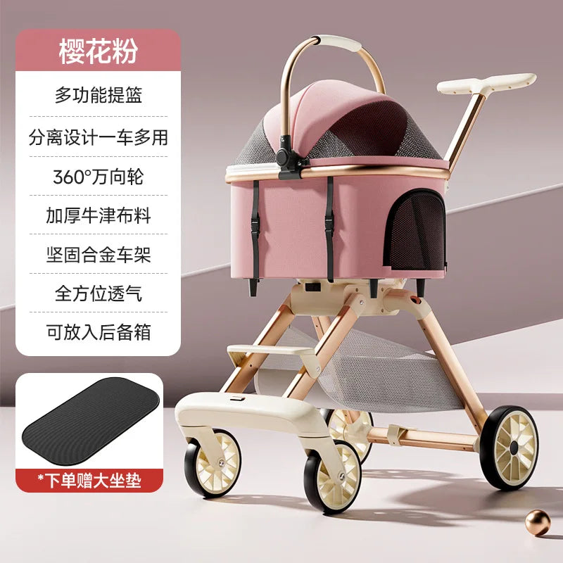 Luxury Pet Stroller 3 in 1 with 4 Wheels for Medium Small Size Dogs and Cats Detachable Carrier for Puppy Kitty Doggie Stroller