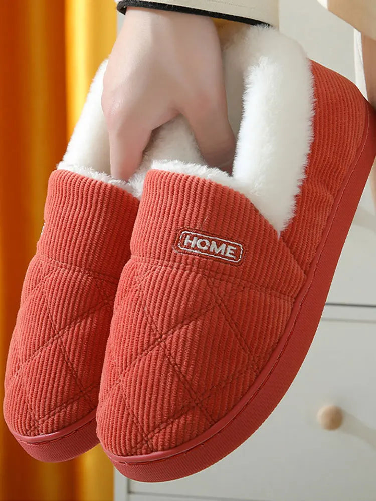 Comwarm New Women Slippers Plush Fur Thick Sole Antiskid