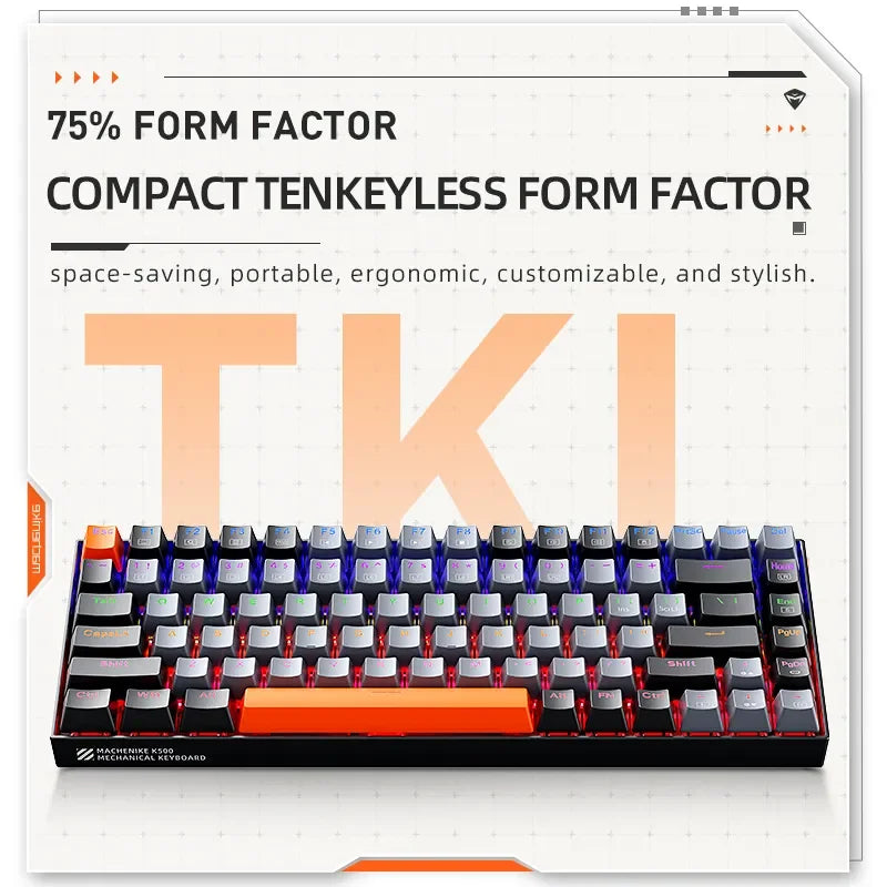 Teclado mecánico Machenike K500A-B84 con 75 % de TKL, intercambiable en caliente, con cable, retroiluminación de 6 colores, 84 teclas para PC, portátiles y gamers