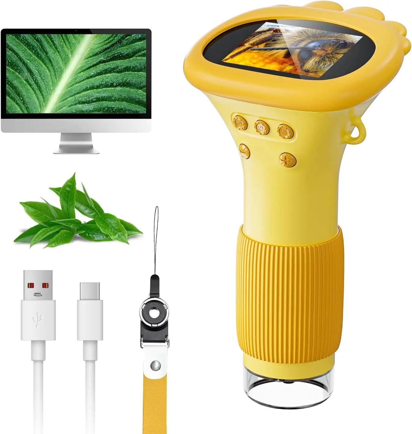 Kids Portable Digital Microscope 1000X Magnification with 2 Inch IPS Screen and 8 Adjustable LED Lights