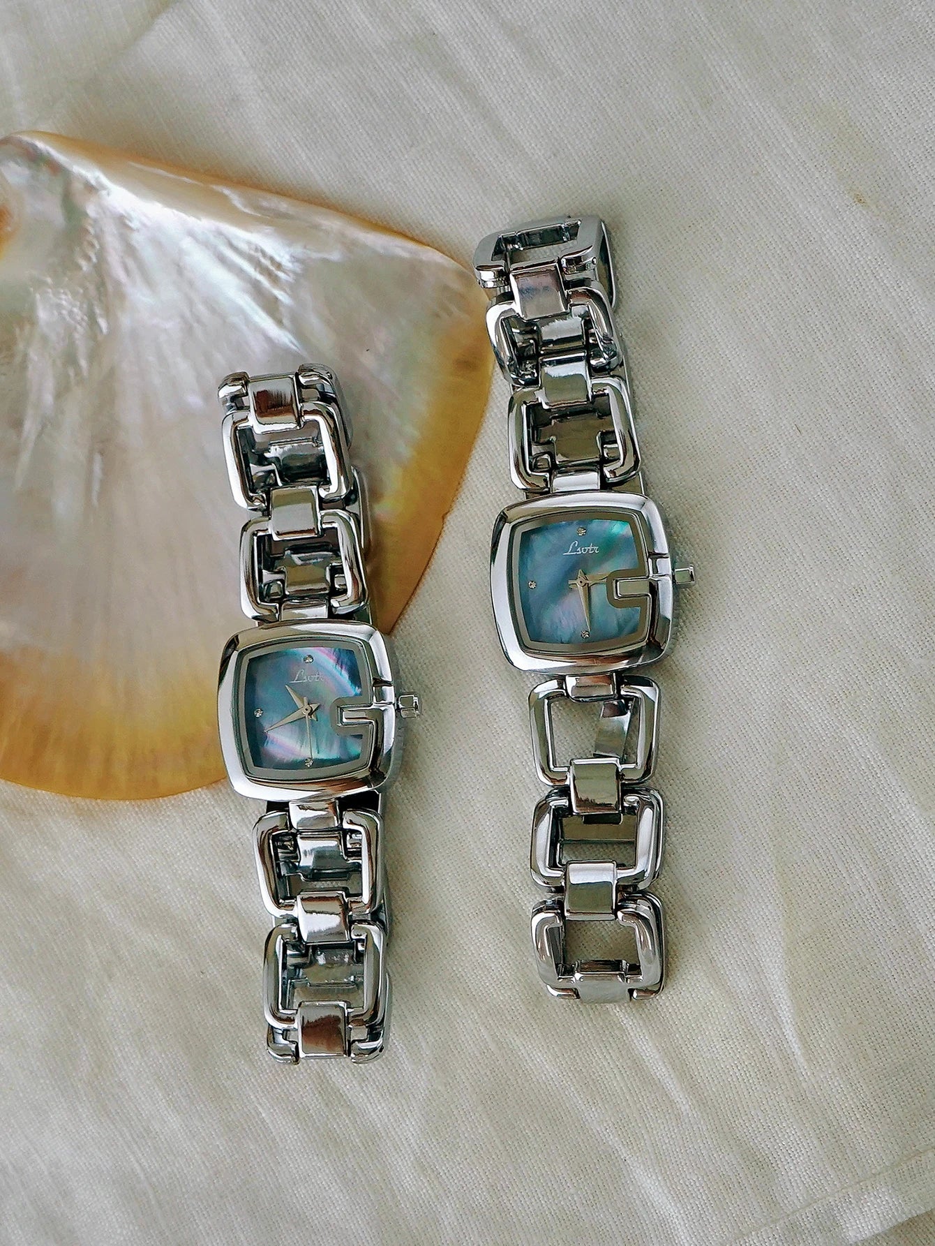 1pc Women's Elegant High-End Luxury Quartz Watch, Rhinestone & Mother Of Pearl Dial, Stainless Steel Band