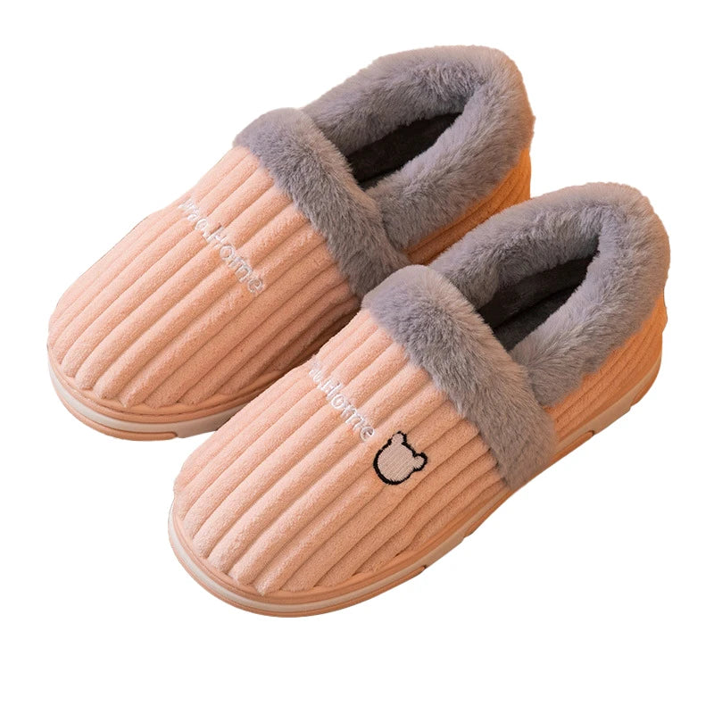 Comwarm New Women Slippers Plush Fur Thick Sole Antiskid
