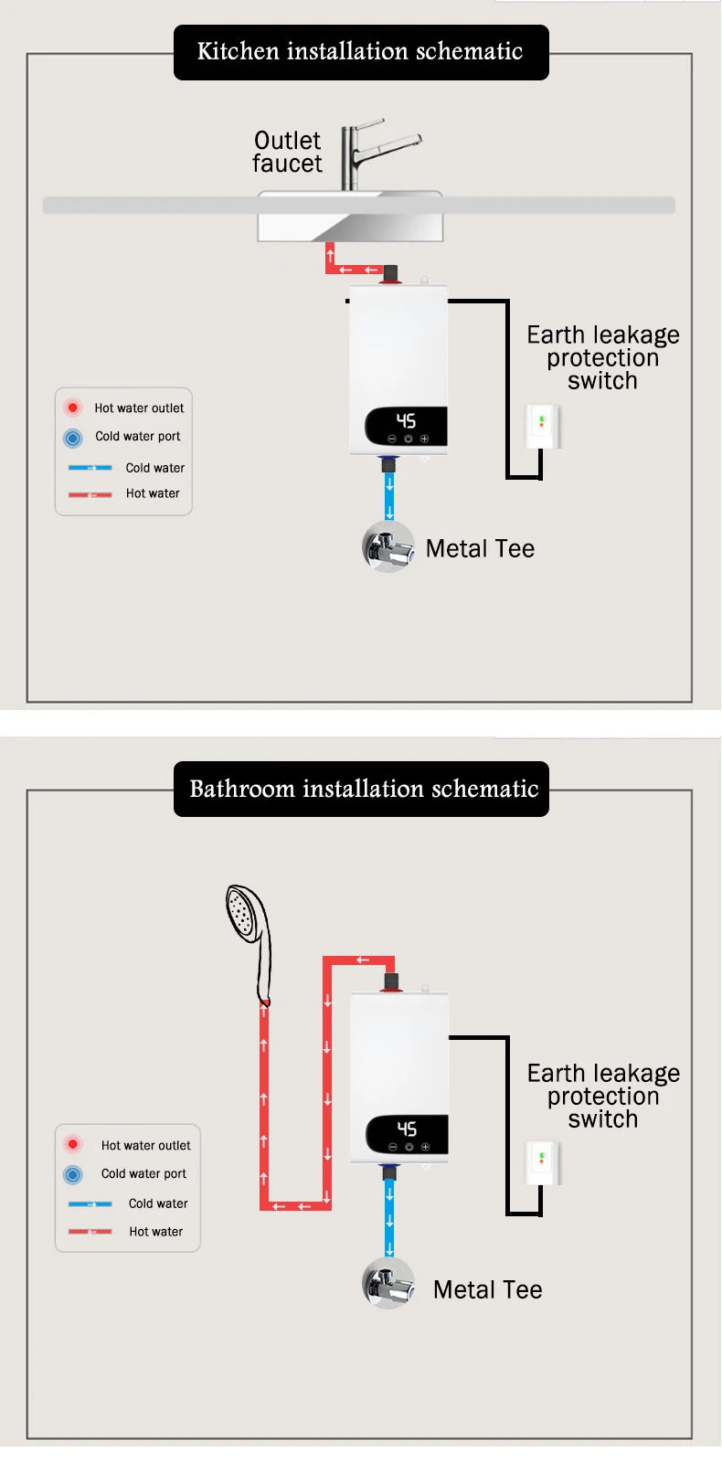 Instant Water Heater 220V 5500W Portable Electric Heater for Quick Bathroom and Kitchen Hot Water