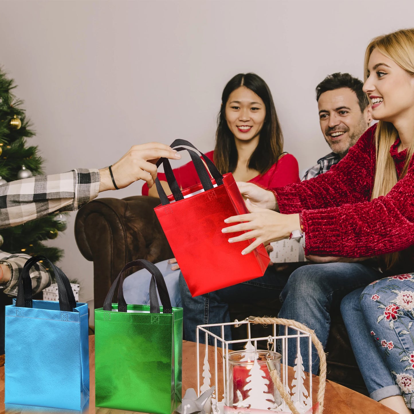 Vibrant 10-Pack Gradient Tote Bags Laminated Waterproof Multi-Purpose Shopping and Party Gift Bags