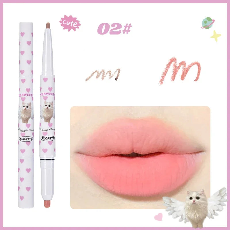 Flortte Waterproof Matte Lipliner Lip Pencil Double Ended Moisturizing Contour Tint for Long Lasting Non-Stick Finish