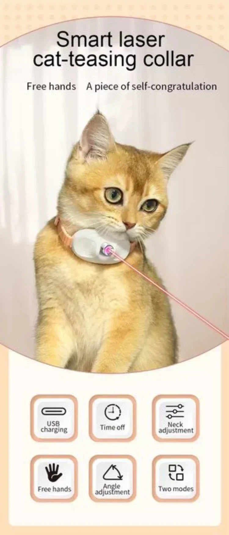 Rechargeable LED Pet Collar with Interactive Laser Teaser and Light-Up Function for Cats and Dogs
