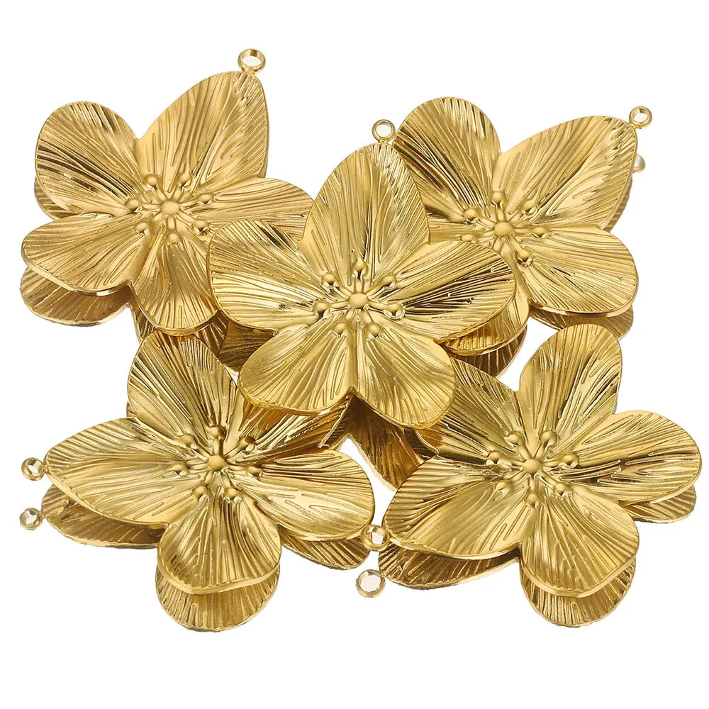 5PCS/LOT Stainless Steel Charms Large Flower Charm PVD Gold Plated Jewelry for Earring Necklace Bracelet Making
