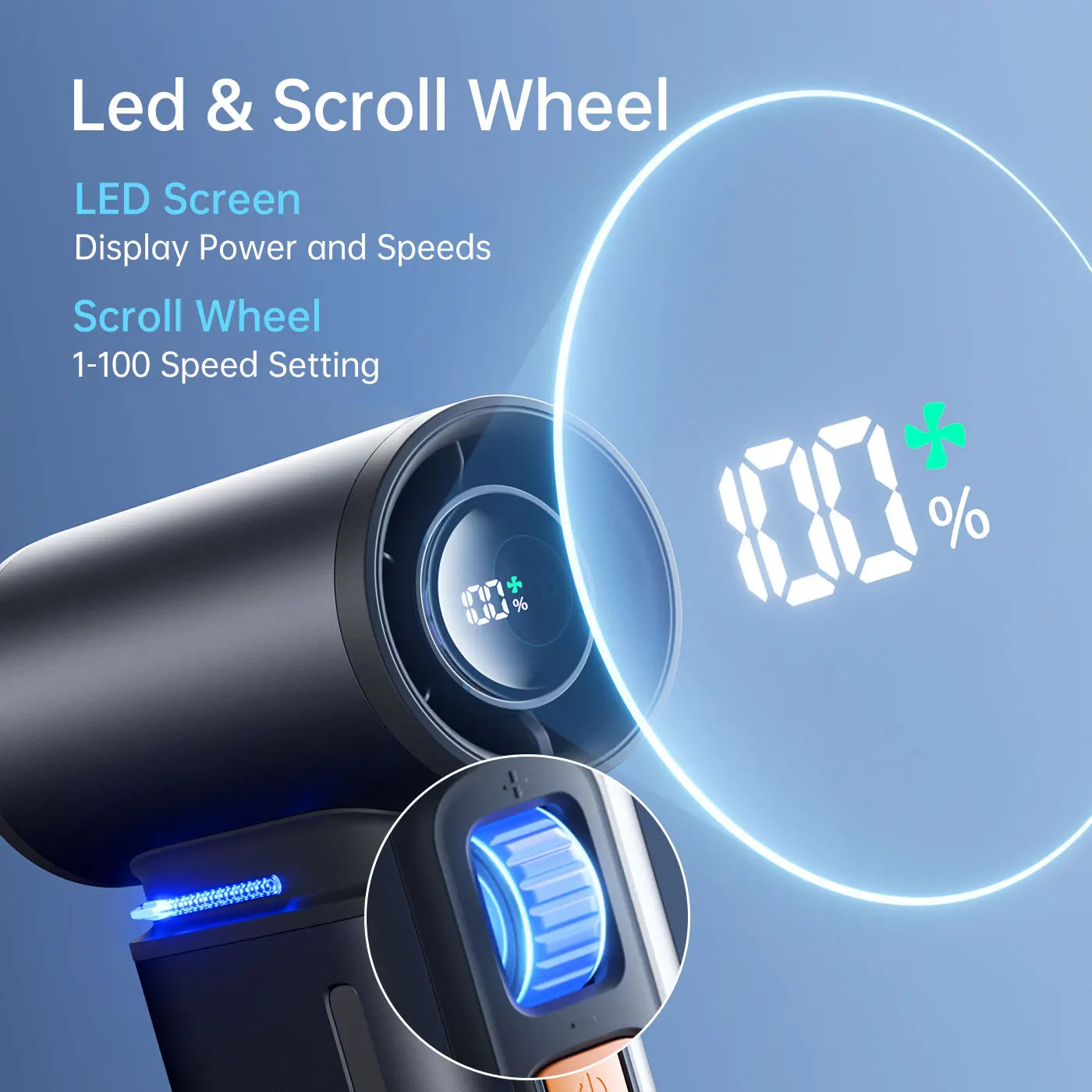 Turbo Handheld Fan – 100-Speed, 9000mAh Battery, LED Display for Outdoor Cooling