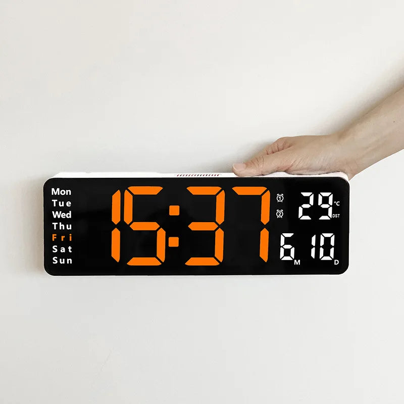 Smart Mute LED Electronic Wall Clock with Thermometer and Alarm
