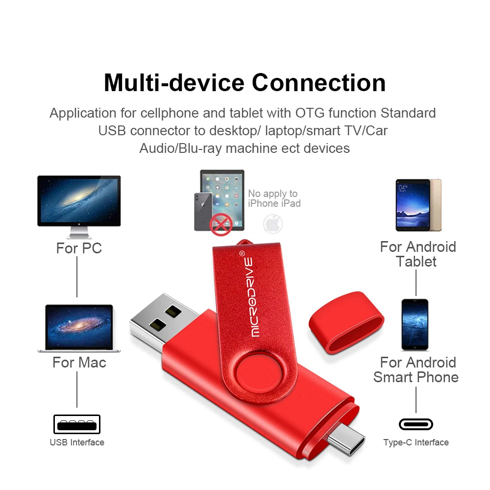 Metal OTG 2 IN 1 Type C Pen Drive 128GB USB Memory Stick