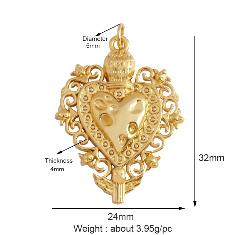 New Sacred Red Heart Charm Pendant 18K Gold Plated Zircon