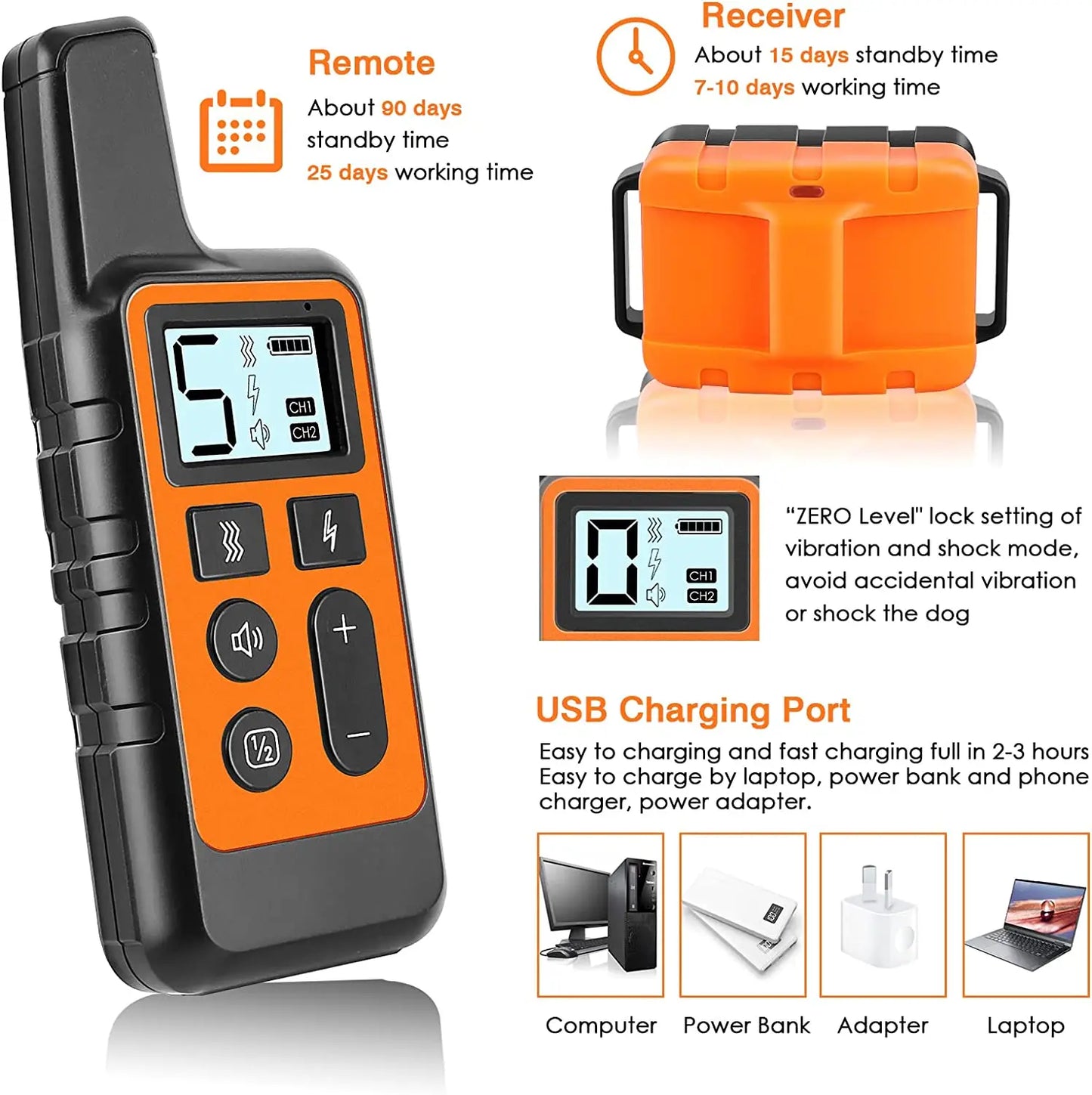 500 Meter Waterproof Electric Dog Training Collar with Remote Control Rechargeable Shock Vibration and Sound Features