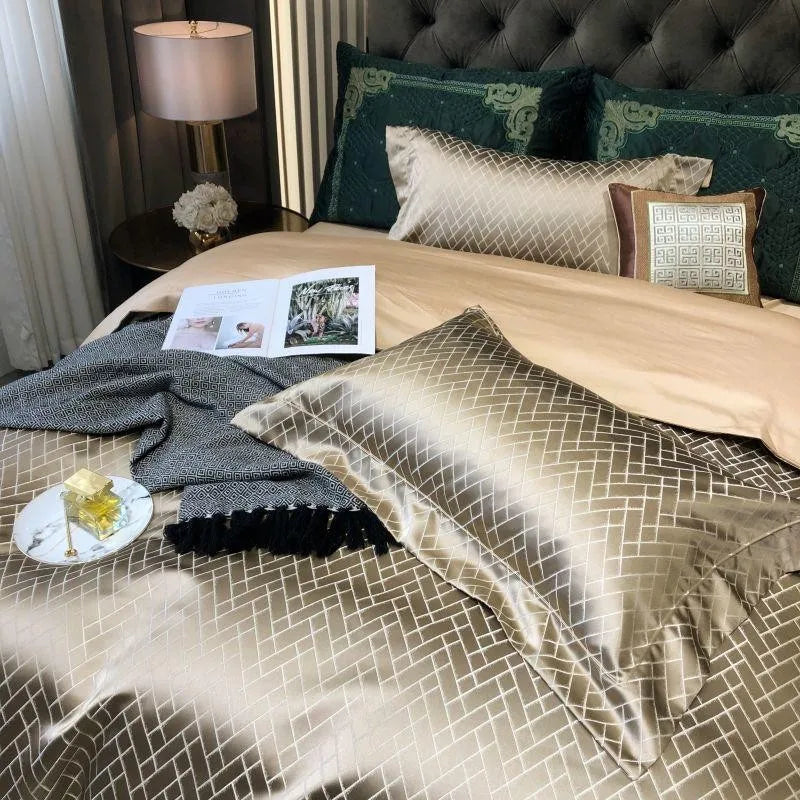 4/6Pcs Luxury Black Gold Jacquard Egyptian Cotton Duvet Set