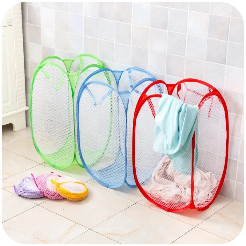 Folding Household Laundry Storage Basket Mesh Toy Storage Bag