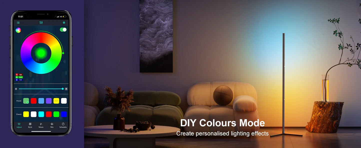Smart RGB Dream Color Floor Lamp with Eye Protection Dimmable APP Control for Living Room Bedroom and Club Decor