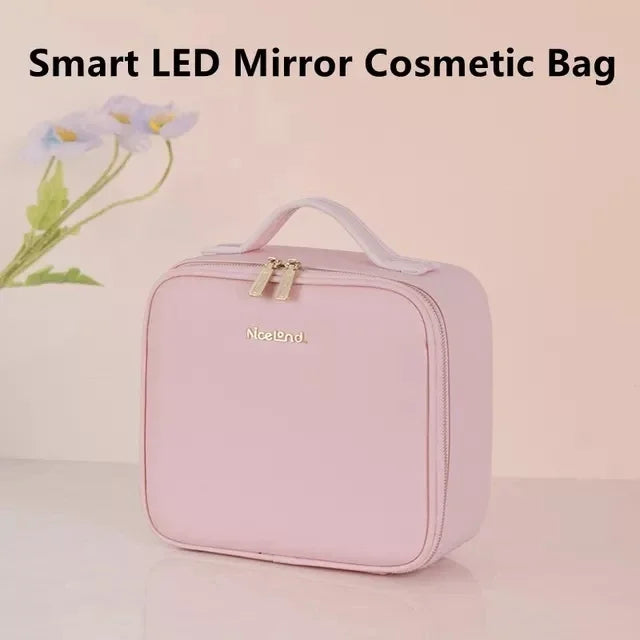 Smart LED Makeup Case with Mirror and USB Charging Waterproof Travel Cosmetic Bag for Women Portable Vanity with Adjustable Lighting