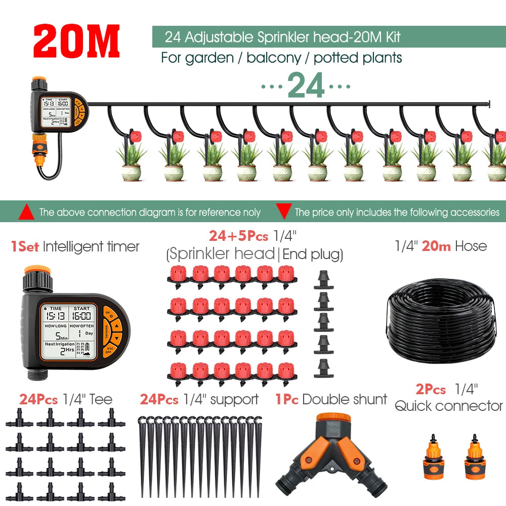 Garden Smart Timer Irrigation Set 5-50M 1/4 inch IPX5 Waterproof Automatic Watering Controller for Lawns and Plants