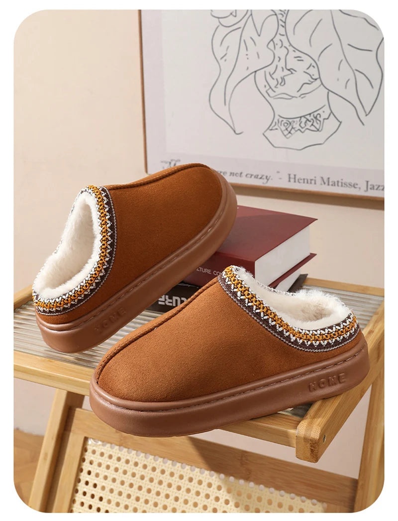 Home Soft Plush Slippers Women Winter Non-Slip Cotton Slides Plus Size 45 Warm Thick Bottom