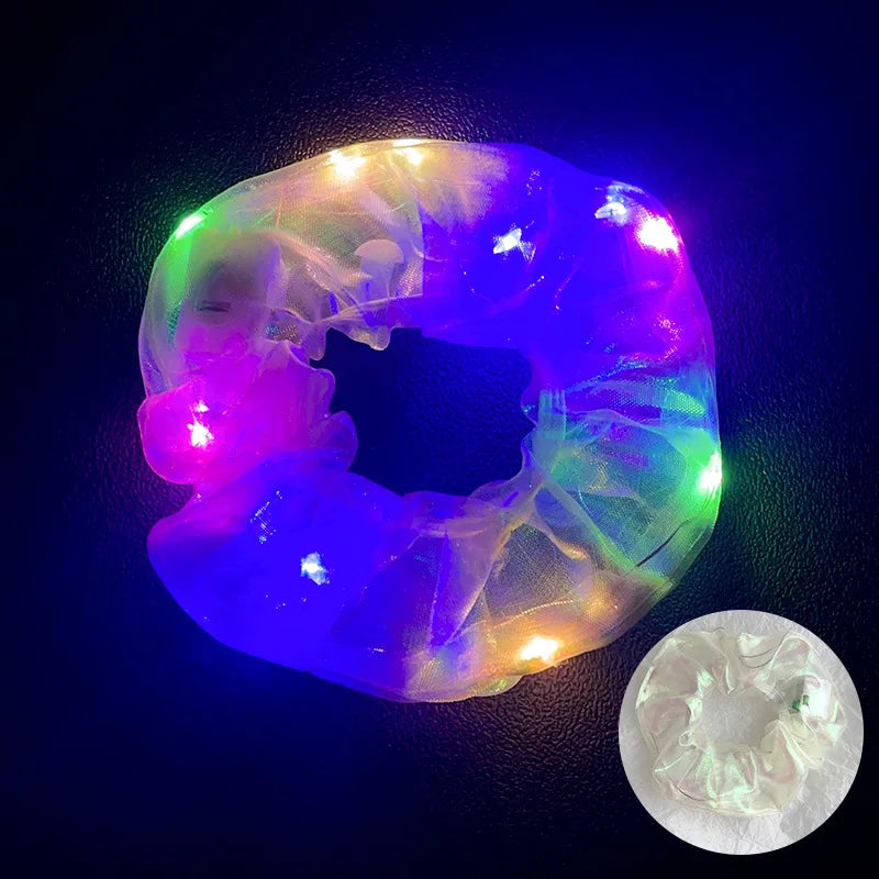 10 Pack LED Glow Hair Scrunchies Light Up Elastic Hairbands for Neon Parties and Celebrations