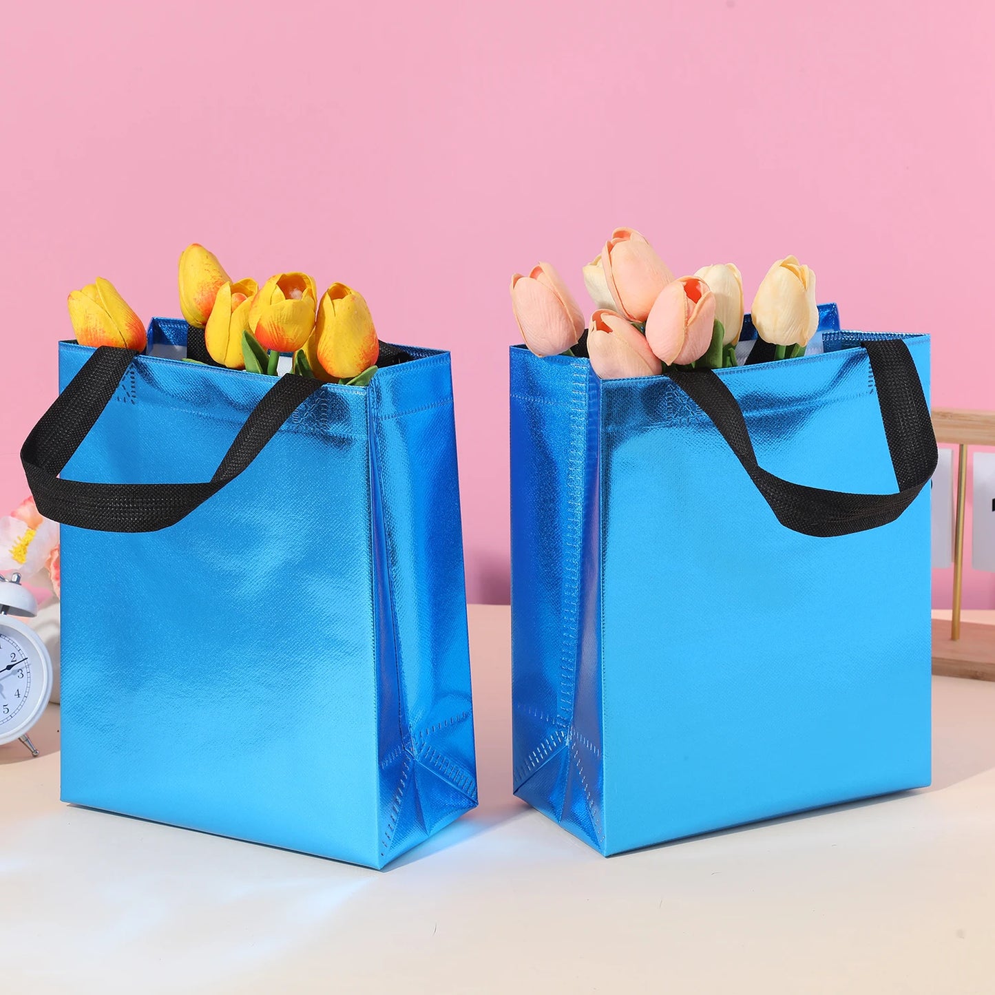 Vibrant 10-Pack Gradient Tote Bags Laminated Waterproof Multi-Purpose Shopping and Party Gift Bags