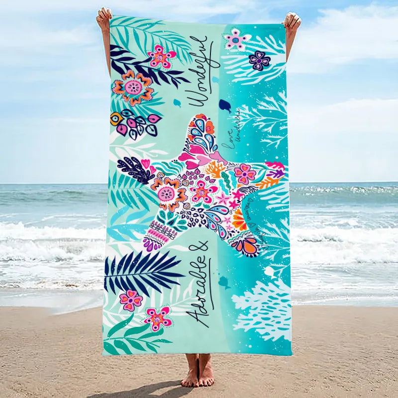 1 Large-Sized Ocean Element Beach Towel with Quick-Dry Absorption