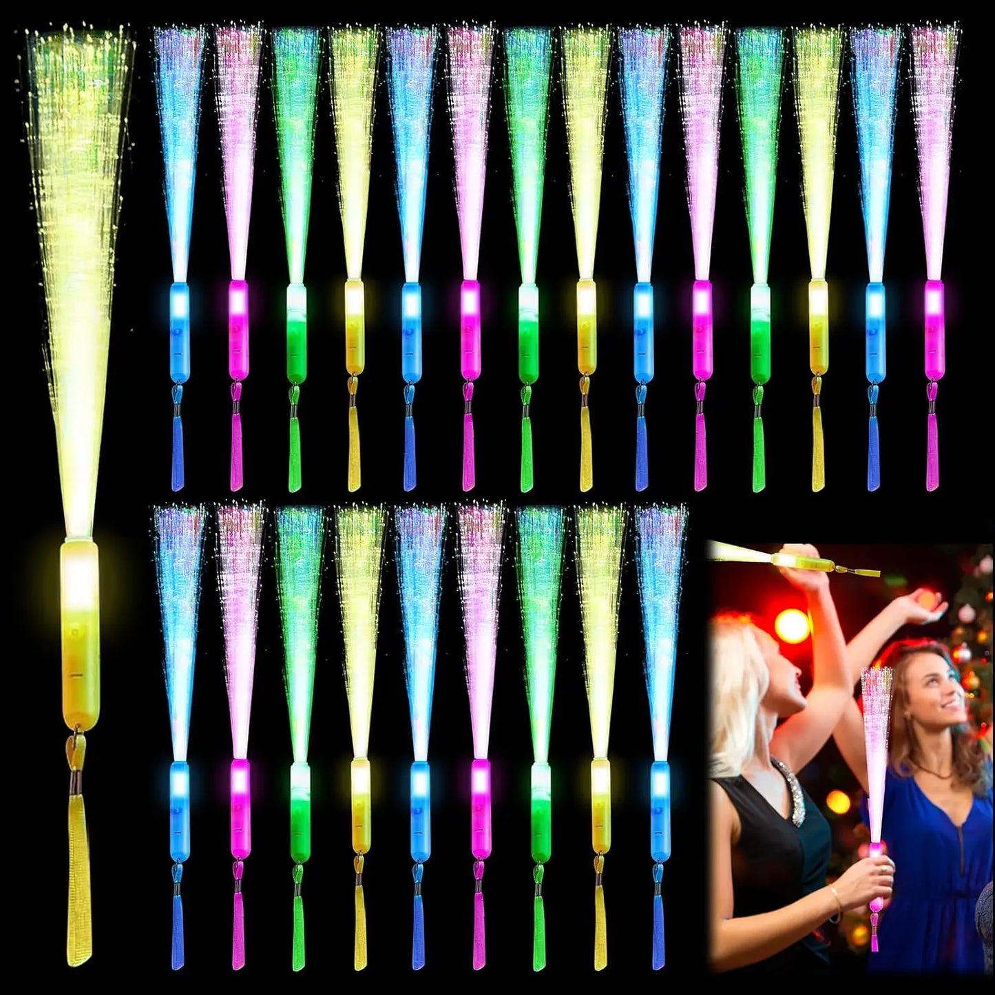 12 Pack LED Fiber Optic Wands Light Up Sticks with 3 Modes for Parties and Events