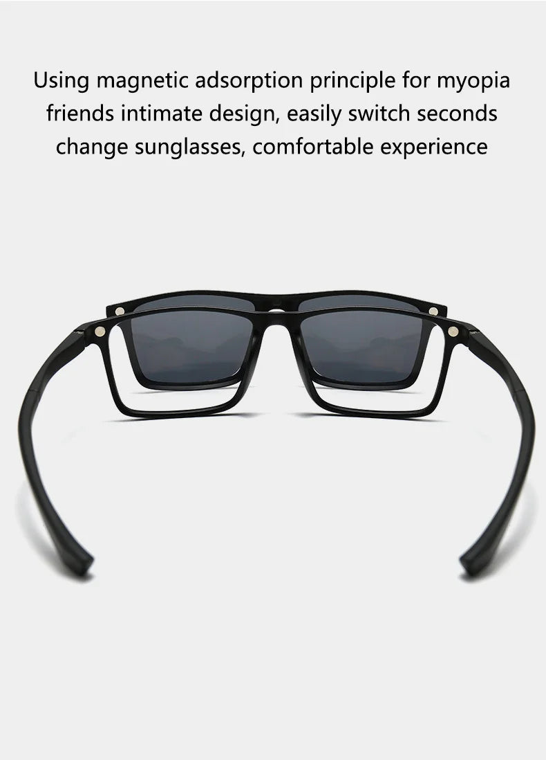 6 In 1 Spectacle Frame Men Women with Clip On Polarized Sunglasses