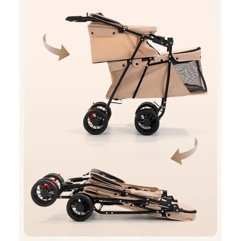 Double Pet Stroller One-Hand Folding Dog Stroller for Small Medium Dogs Cats Travel 24KG Max Pet Carrier Cat Dog Carrier