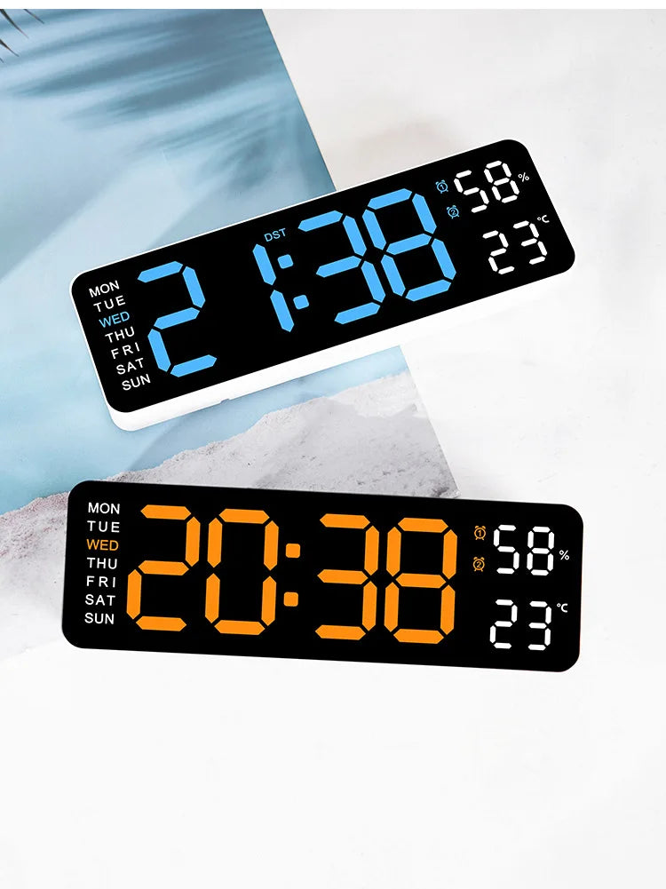 Large Digital Wall Clock with Temperature and Humidity Display Adjustable Brightness LED Alarm Clock 12/24 Hour Format