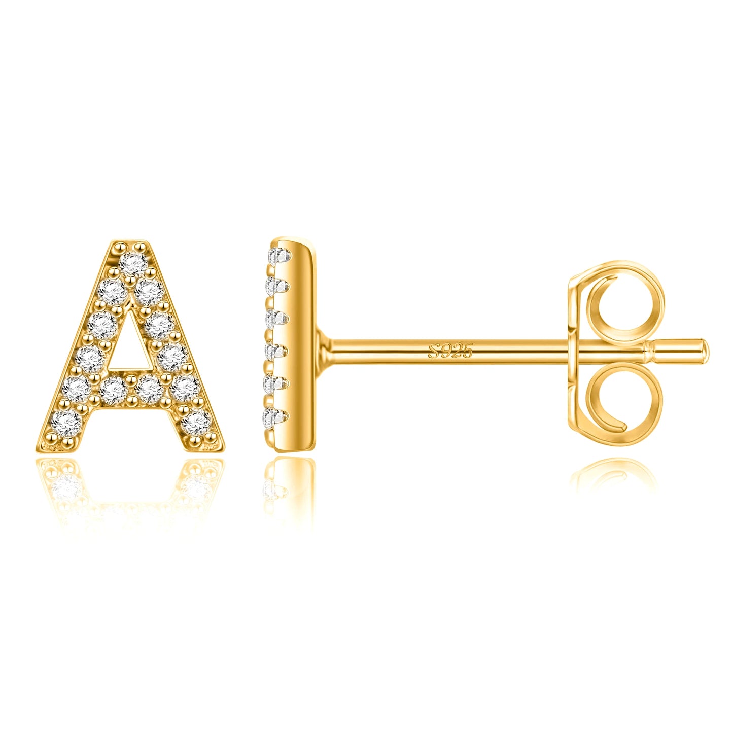 Simple Metal 925 Sterling Silver Letter Earrings with Zircon