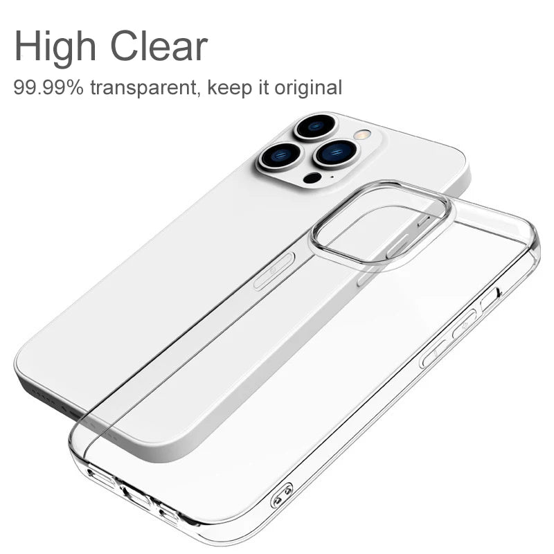 Ultra Thin Clear Silicone Case For iPhone 15 14 13 12 11 Pro Xs Max Mini XR 7 8 6s Plus 6 SE Back Cover