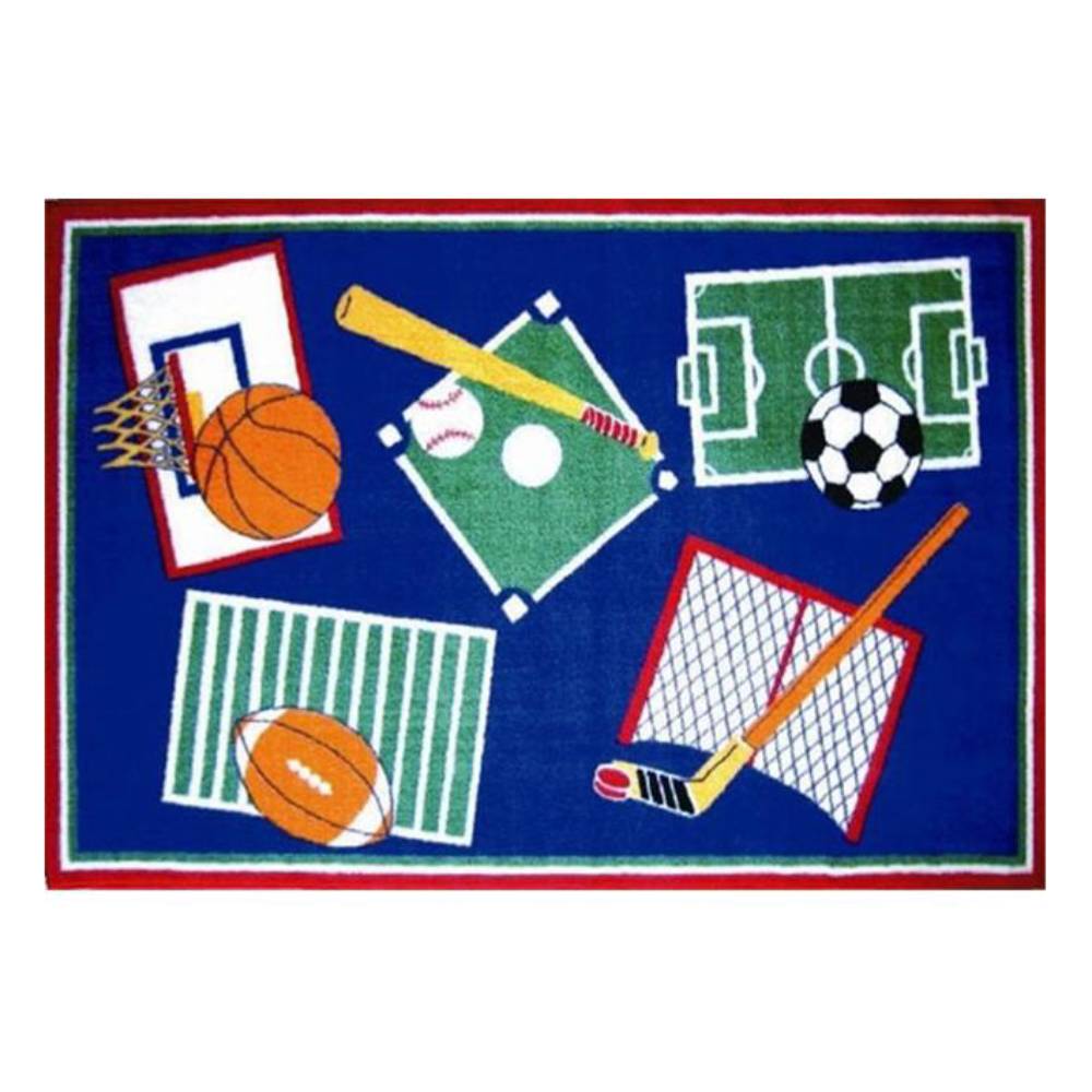 L.A Rugs 3' 3" x 4' 10" Fun Time Sports A Rama Rectangular Area Rug - Blue