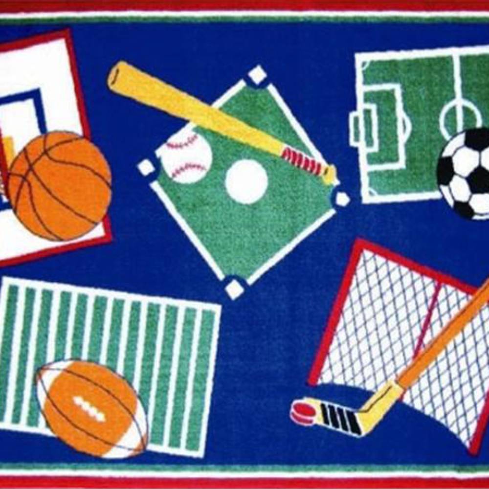 L.A Rugs 3' 3" x 4' 10" Fun Time Sports A Rama Rectangular Area Rug - Blue