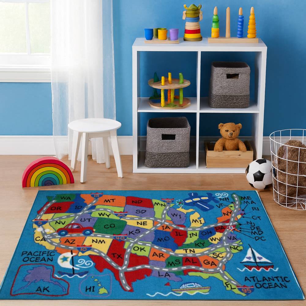 L.A Rugs Fun Time Travel Rectangular Area Rug - Blue