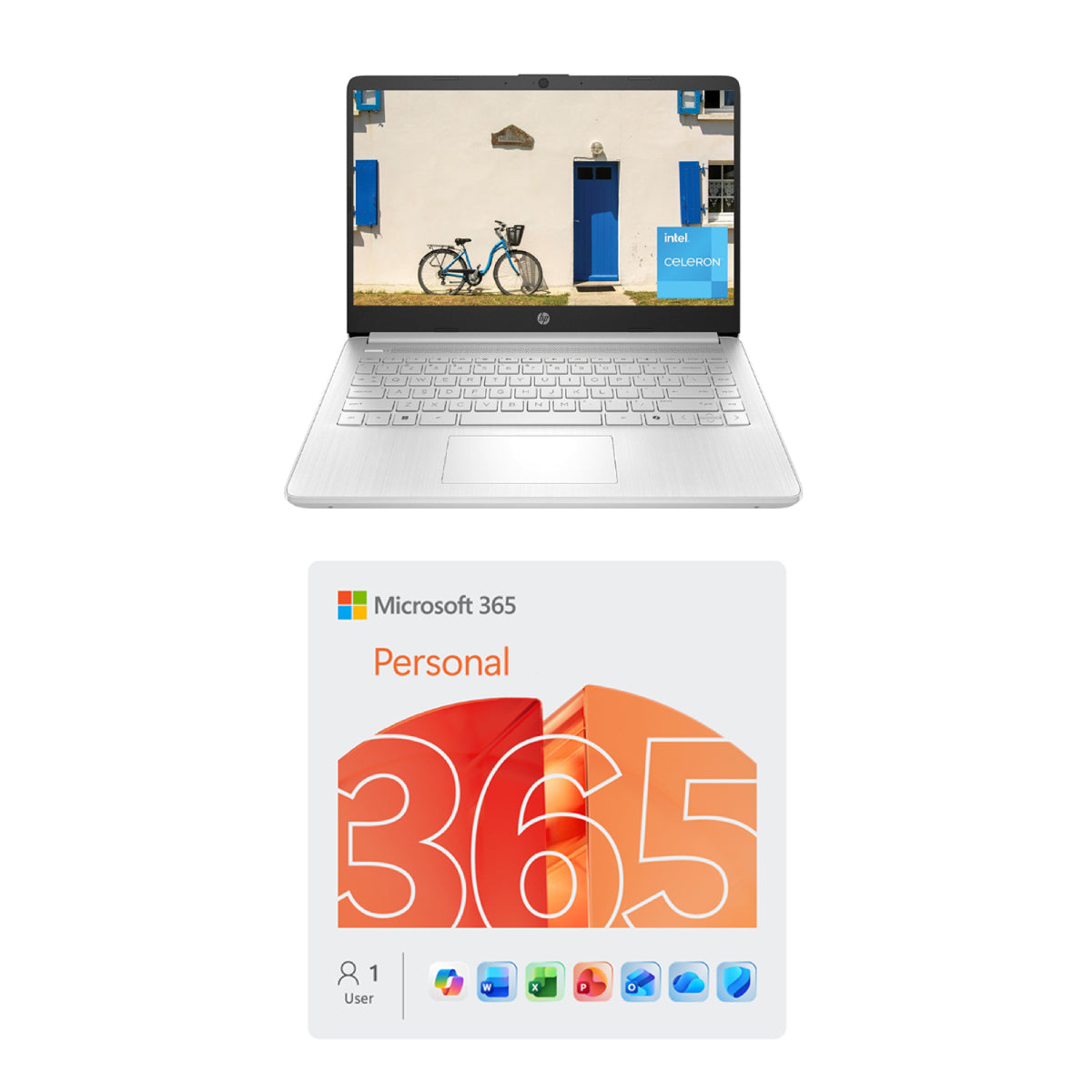 Bundle: HP 14" Touchscreen Laptop - Intel Celeron N4500 with 4GB Memory - 64GB eMMC - Silver + Microsoft 365 Personal 1 Year Subscription includes 1 TB of Cloud Storage Advanced Security, and Innovative Apps with Microsoft Copilot