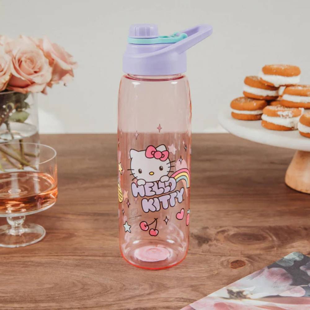 Sanrio Hello Kitty Rainbow Treats and Stars 28 oz Water Bottle with Lid - Multicolor