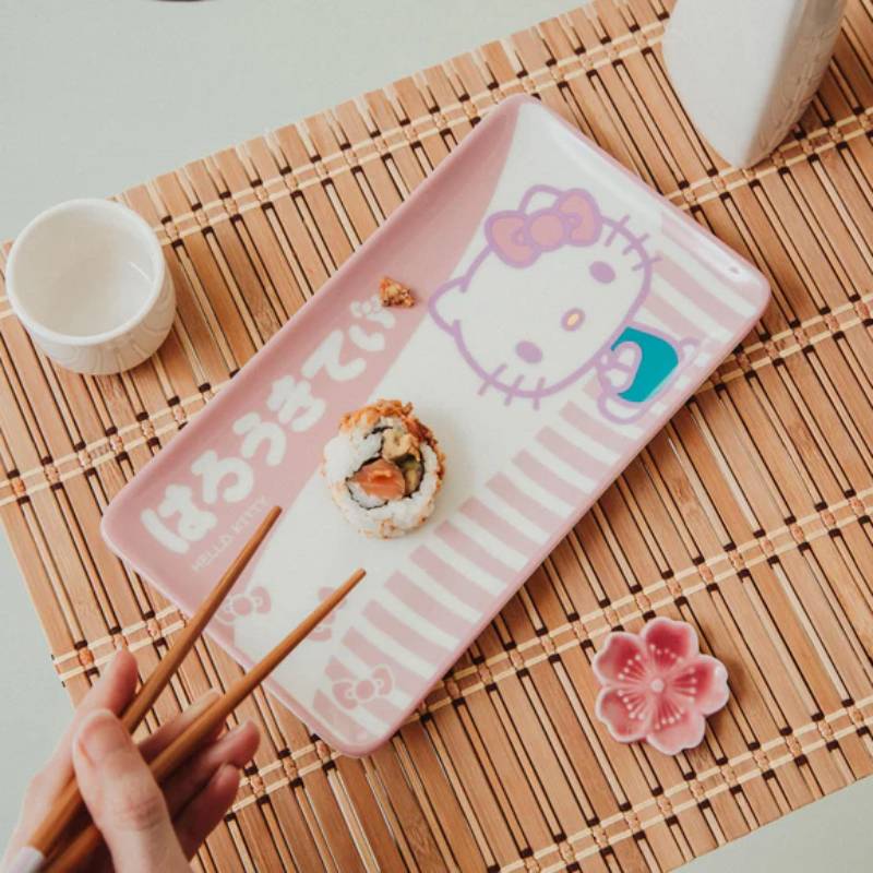 Sanrio Hello Kitty Pink Ceramic Sushi Set With Sauce Bowl and Chopsticks (3 Piece)