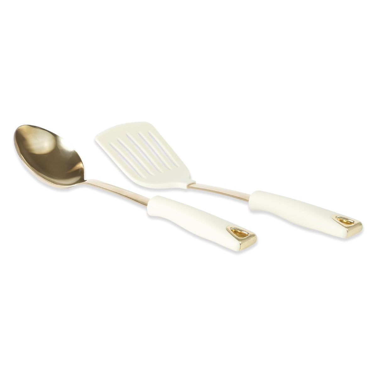 Martha Stewart 143815 Kitchen Slotted Turner and Spoon (2 Piece) Set - Linen/Gold